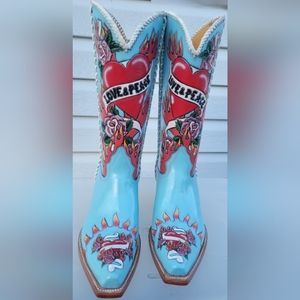 Liberty Boot Co. Blue and Red Love & Peace Boots